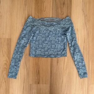 Free People Intimately Blue Lace Off The Shoulder Long Sleeve Top